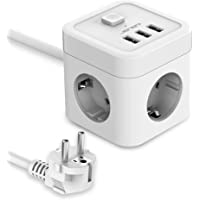 Los mejores  - JSVER Cube Enchufe USB con 3 Puertos de USB y 3 Tomas Regleta Proteccion Sobretension Enchufe Alargador Multiple Carga…